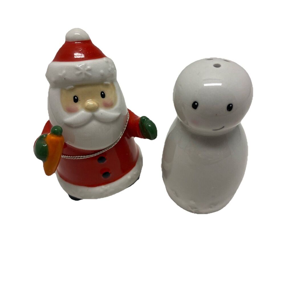 Midwest CBk Santa and Snowman Ceramic Figuaral Salt and Pepper Shakers